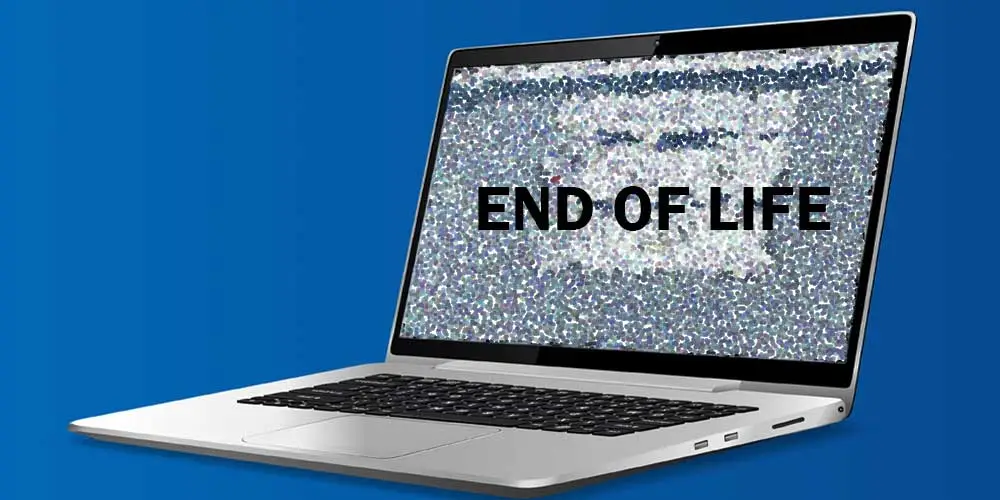 Illustration med laptop och texten End-of-life