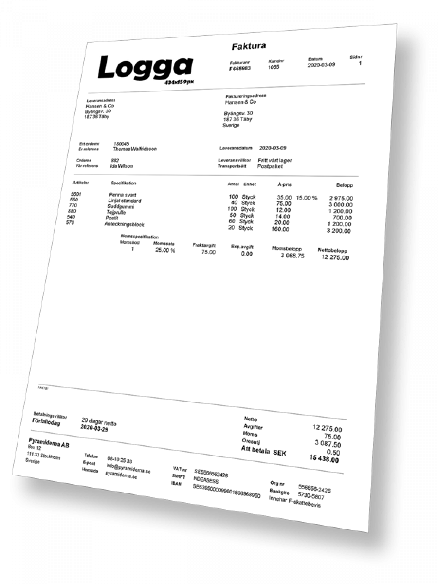 Dokumentpaket - Exempel på KR Systems layout för Svenska Pyramidblanketter